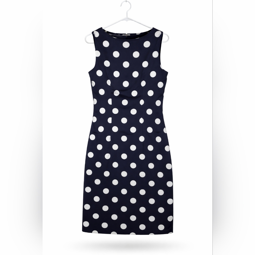 Classic Navy Polka Dot Sheath Dress